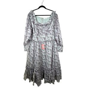 Ivy City Co. Viola Maxi Dress Gray Purple Floral Cottagecore Romantic Prairie 3X